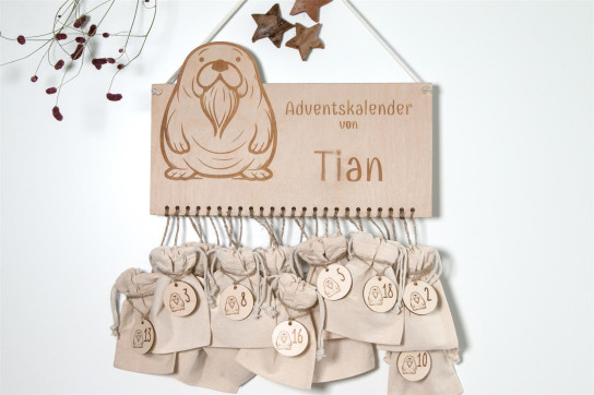 Wooden Advent Calendar Sea Lion 36×22cm | Personalized with Name | Various Sets