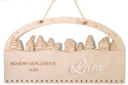 Adventskalender Holz Winterlandschaft mit Wichtel 38×21cm, mit Acryl-Name