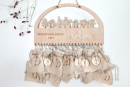 Wooden Advent Calendar Gingerbread Houses 38×23cm, with Acrylic Name