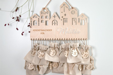 Wooden Advent Calendar Christmas Town 38×25cm |...