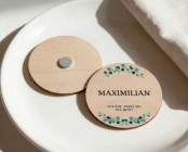 Platzkarten Hochzeit Holz Ø6cm | personalisiert | Eukalyptus-Kranz