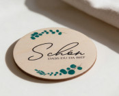 Platzkarten Hochzeit Holz Ø6cm | personalisiert | Eukalyptus-Zweig