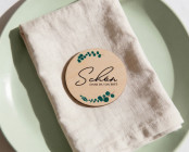 Platzkarten Hochzeit Holz Ø6cm | personalisiert | Eukalyptus-Zweig