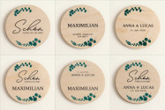 Platzkarten Hochzeit Holz Ø6cm | personalisiert | Eukalyptus-Zweig