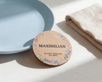 Marque-place mariage bois Ø6cm | personnalisé | Couronne de fleurs sauvages