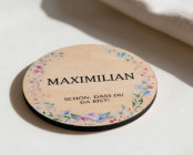 Marque-place mariage bois Ø6cm | personnalisé | Couronne de fleurs sauvages
