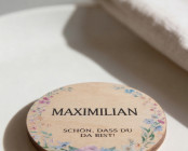 Marque-place mariage bois Ø6cm | personnalisé | Couronne de fleurs sauvages