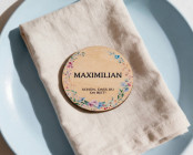 Marque-place mariage bois Ø6cm | personnalisé | Couronne de fleurs sauvages