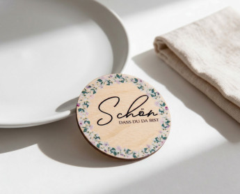 Wedding place cards wood Ø6cm | personalised | Floral wreath design