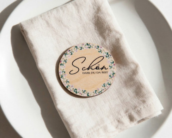 Wedding place cards wood Ø6cm | personalised | Floral wreath design