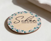 Wedding place cards wood Ø6cm | personalised | Floral wreath design