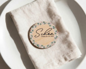 Wedding place cards wood Ø6cm | personalised | Floral wreath design