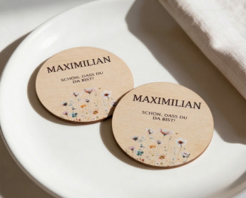 Wedding place cards wood Ø6cm | personalised | Poppy meadow design