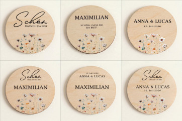 Wedding place cards wood Ø6cm | personalised | Poppy meadow design