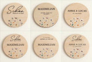 Wedding place cards wood Ø6cm | personalised | Poppy meadow design