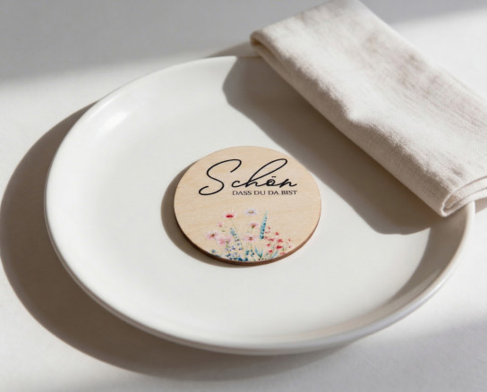 Wedding place cards wood Ø6cm | personalised | Summer flower meadow design
