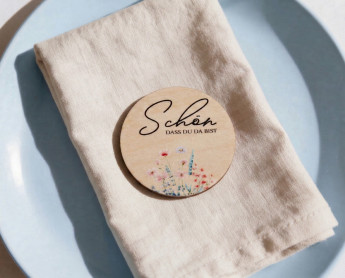 Wedding place cards wood Ø6cm | personalised | Summer flower meadow design
