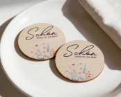 Wedding place cards wood Ø6cm | personalised | Summer flower meadow design