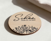 Wedding place cards wood Ø6cm | personalised | Flower meadow – line art design