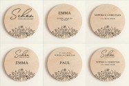 Wedding place cards wood Ø6cm | personalised | Flower meadow – line art design