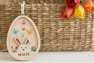 Osteranhänger Holz 11cm | personalisiert | Anhänger mit Name - Schmetterlinge (farbig)