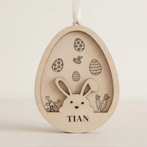 Osteranhänger Holz 11cm | personalisiert | Anhänger mit Name - Ostereier (Line Art)