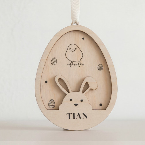 Osteranhänger Holz 11cm | personalisiert | Anhänger mit Name - Küken (Line Art)