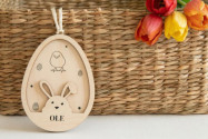 Osteranhänger Holz 11cm | personalisiert | Anhänger mit Name - Küken (Line Art)