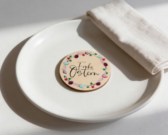 Platzkarten Ostern Holz Ø6cm | personalisiert | Frühlingskranz Pastellflieder