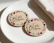 Platzkarten Ostern Holz Ø6cm | personalisiert | Frühlingskranz Pastellflieder