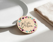 Platzkarten Ostern Holz Ø6cm | personalisiert | Frühlingskranz Pastellflieder
