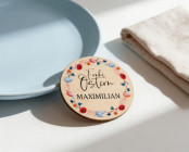 Platzkarten Ostern Holz Ø6cm | personalisiert | Frühlingskranz Frühlingsblau