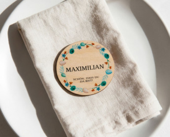 Platzkarten Ostern Holz Ø6cm | personalisiert | Frühlingskranz Frühlingsblau