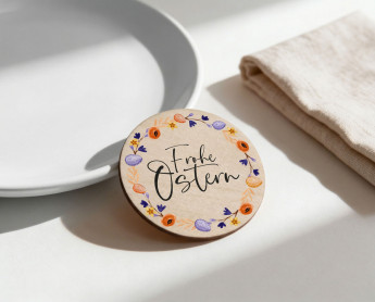 Platzkarten Ostern Holz Ø6cm | personalisiert | Frühlingskranz Blütenorange