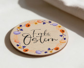 Platzkarten Ostern Holz Ø6cm | personalisiert | Frühlingskranz Blütenorange