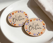 Platzkarten Ostern Holz Ø6cm | personalisiert | Frühlingskranz Blütenorange