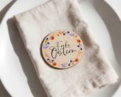 Platzkarten Ostern Holz Ø6cm | personalisiert | Frühlingskranz Blütenorange