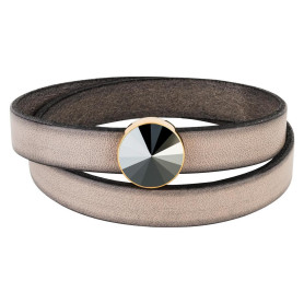 Slider gold 14mm (ID 10x2mm) with Rivoli in Jet Hematite...